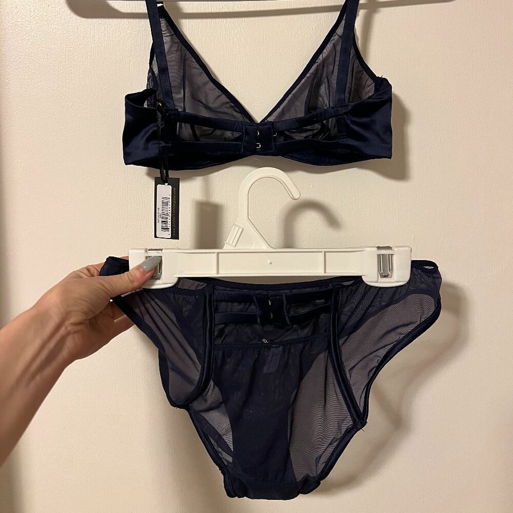 Addiction Lingerie Mesh Bra and Underwear in Navy Blue Size Extra Small - Picture 2 of 5